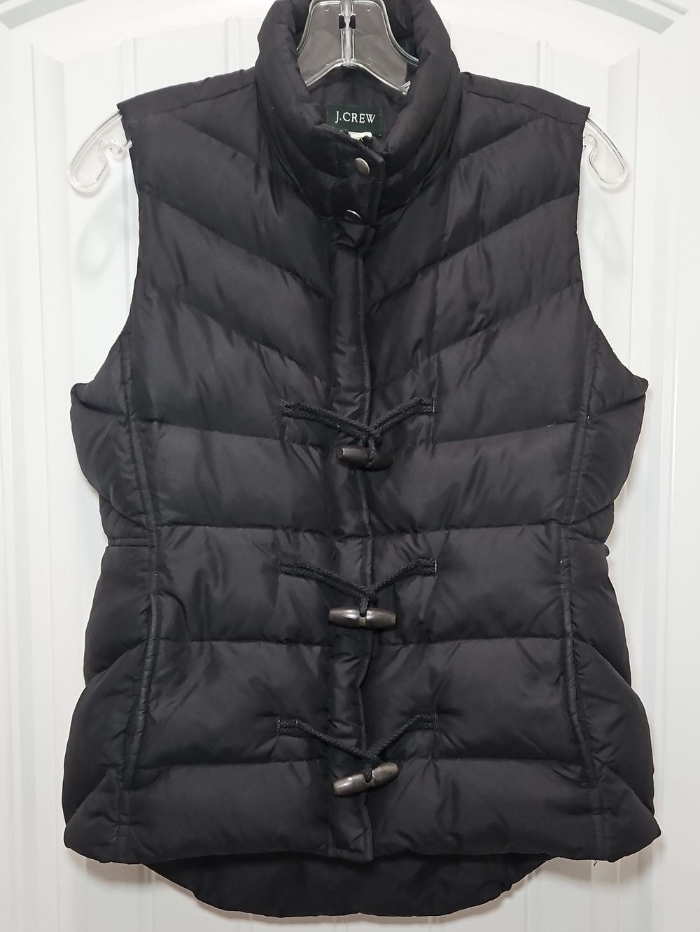 J. Crew Black Quilted Toggle Full Zip Puffer Vest Down Filled Small Women's